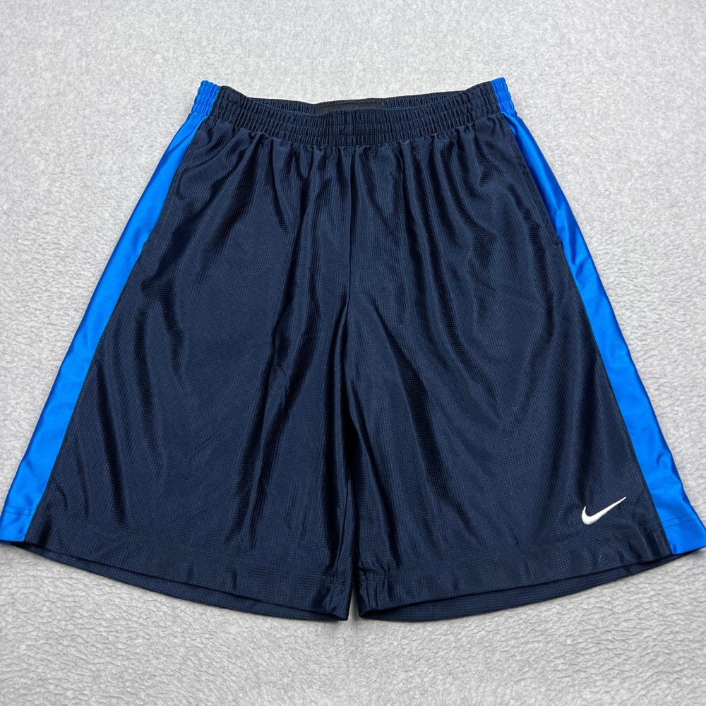 Nike Basketball Shorts Mens XL Navy Blue Satin Colorblock Side Stripe Y2K 207630